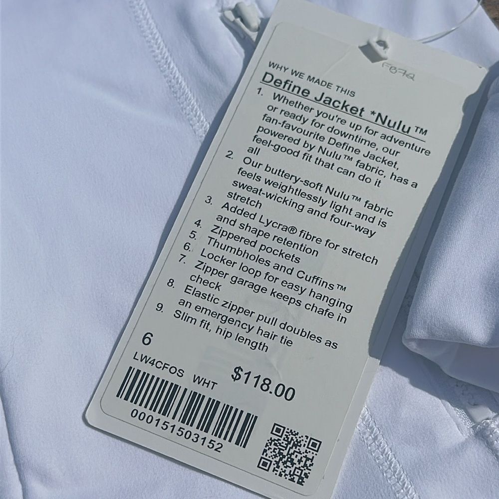 Lululemon Define Jacket Nulu White size 6 NWT 🤍 - Picture 3 of 8